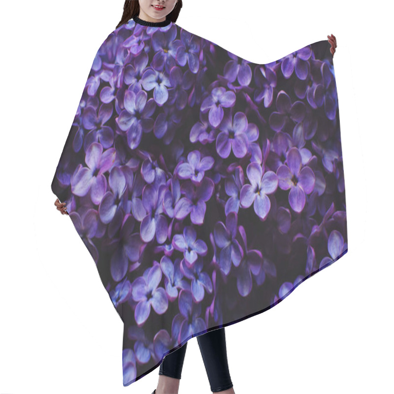 Personality  Beautiful Purple Background From Lilac Flowers Close-up. Spring Flowers Of Lilac. Dark Photo. Hair Cutting Cape