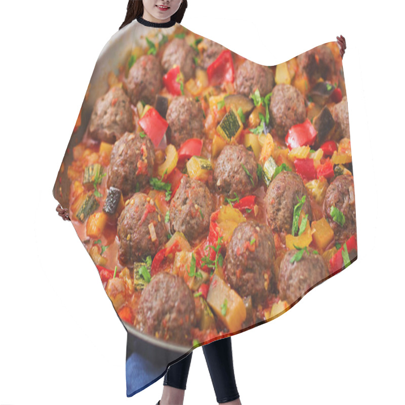 Personality  Meatballs  And Vegetables In Stew-pan Hair Cutting Cape