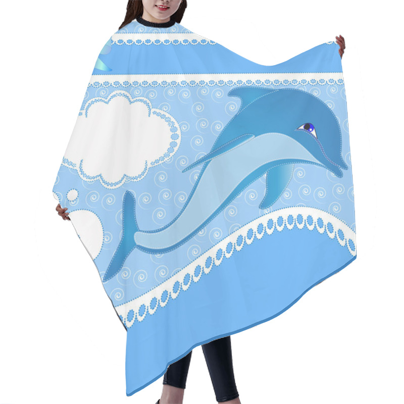 Personality  Nursery Card Of The Announcement With Dolphins Hair Cutting Cape