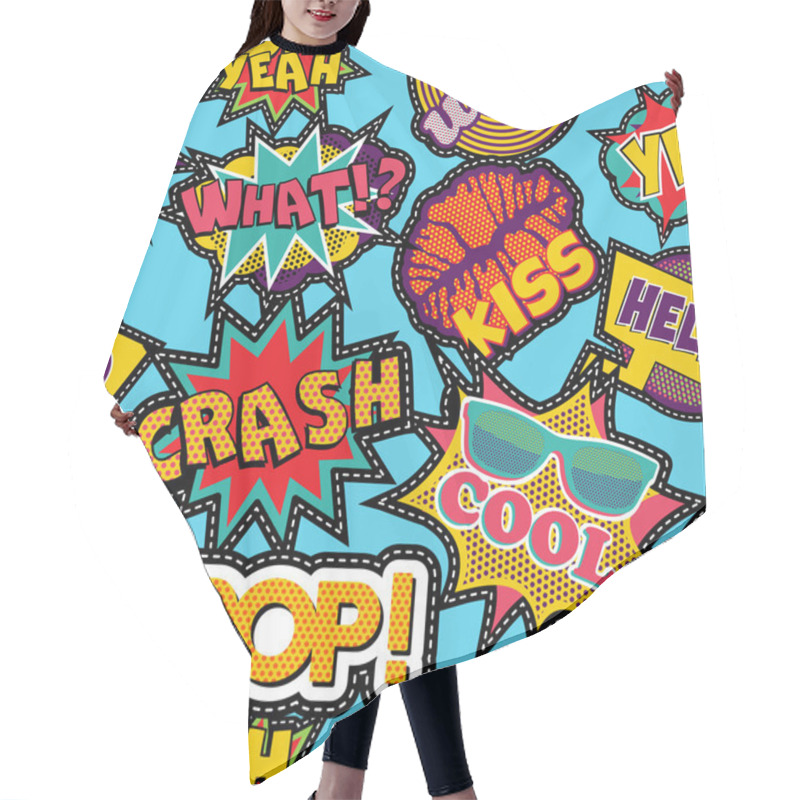 Personality  Pop Art Cartoon Patch Icon Seamless Pattern Hair Cutting Cape