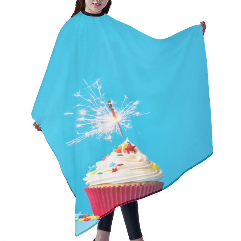 Personality  Cupcake With Sparkler On Blue Hair Cutting Cape