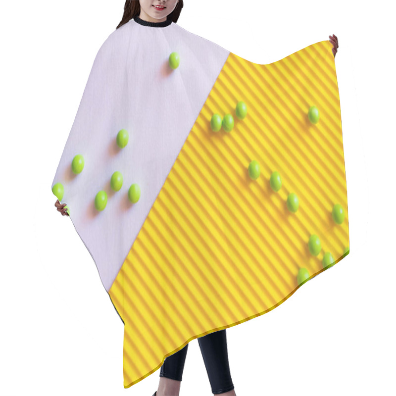 Personality  Top View Of Small Green Balls On Violet And Yellow Textured Background Hair Cutting Cape