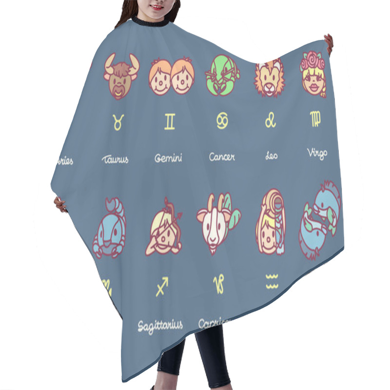 Personality  Vector Cute Astrology Horoscope Zodiac Icons Hair Cutting Cape