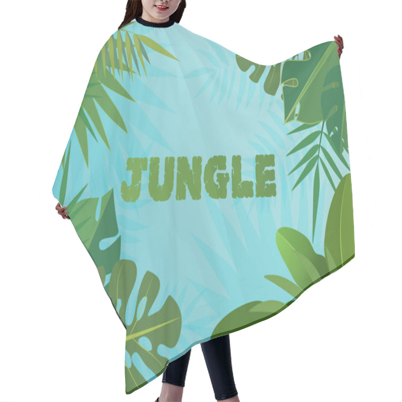 Personality  Tropical Vector Template Banner Illustration. Exotic Plants On Bblue Sky Background, Rainforest Design With Tropic Leaves. Hair Cutting Cape