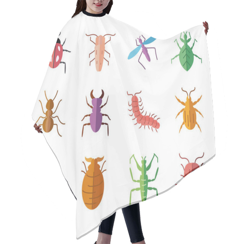 Personality  Icon Set Of Insects Concept, Flat Style Hair Cutting Cape