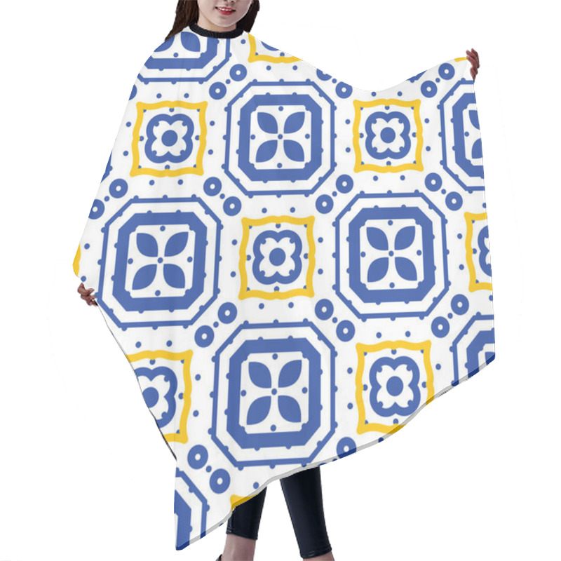 Personality  Blue And White Mediterranean Seamless Ceramic Tile Pattern. Hair Cutting Cape