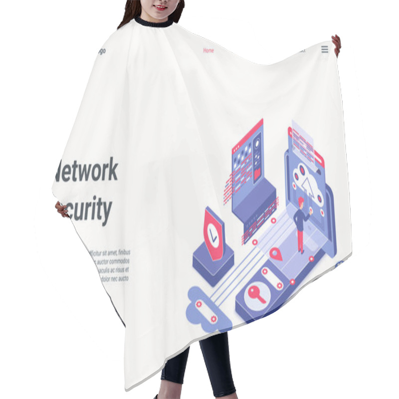 Personality  Network Security Modern Technology Isometric Landing Page, Cybersecurity Protection Hair Cutting Cape