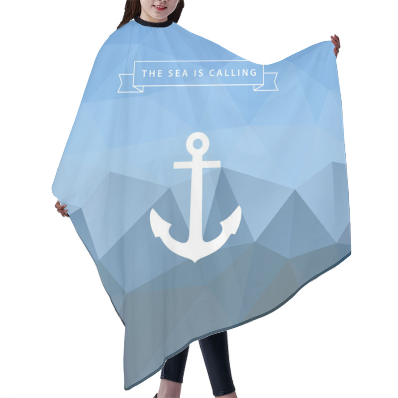 Personality  Anchor On Blue Abstract Polygonal Background. The Sea Is Calling. Hair Cutting Cape