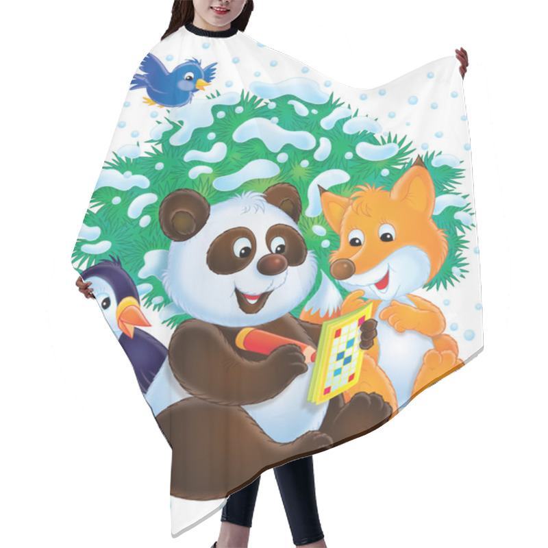 Personality  Fox And Panda As They Write In An Activity Book Hair Cutting Cape