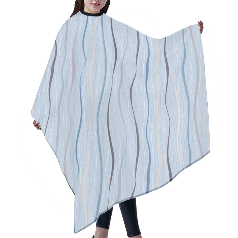 Personality  Blue Vertical Wavy Stripes And Lines. Retro Seamless Pattern Hair Cutting Cape