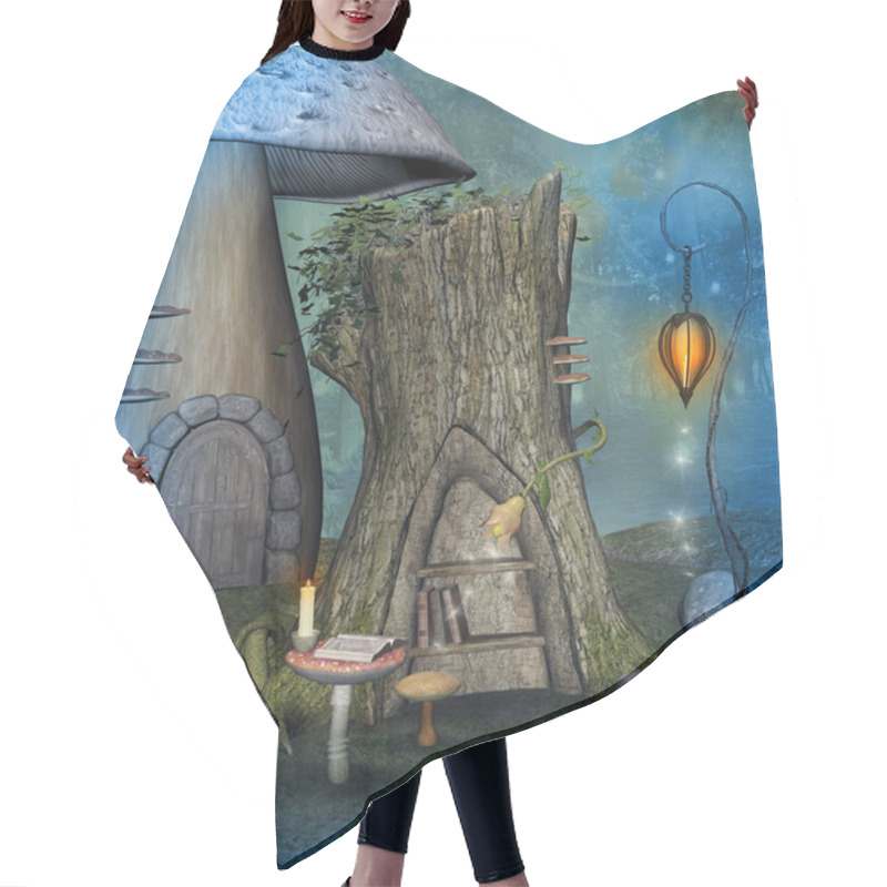 Personality  Enchanted Old Trunk With A Bookshelf In The Fairy Village, 3D Illustration Hair Cutting Cape