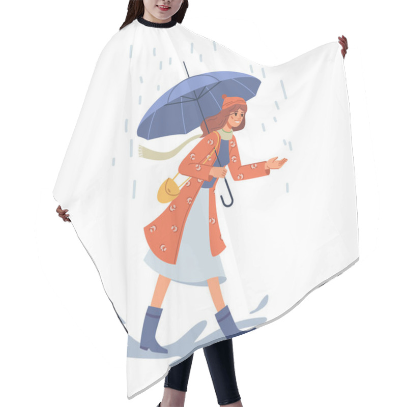 Personality  Woman With Umbrella Walking Under Rain Vector Hair Cutting Cape