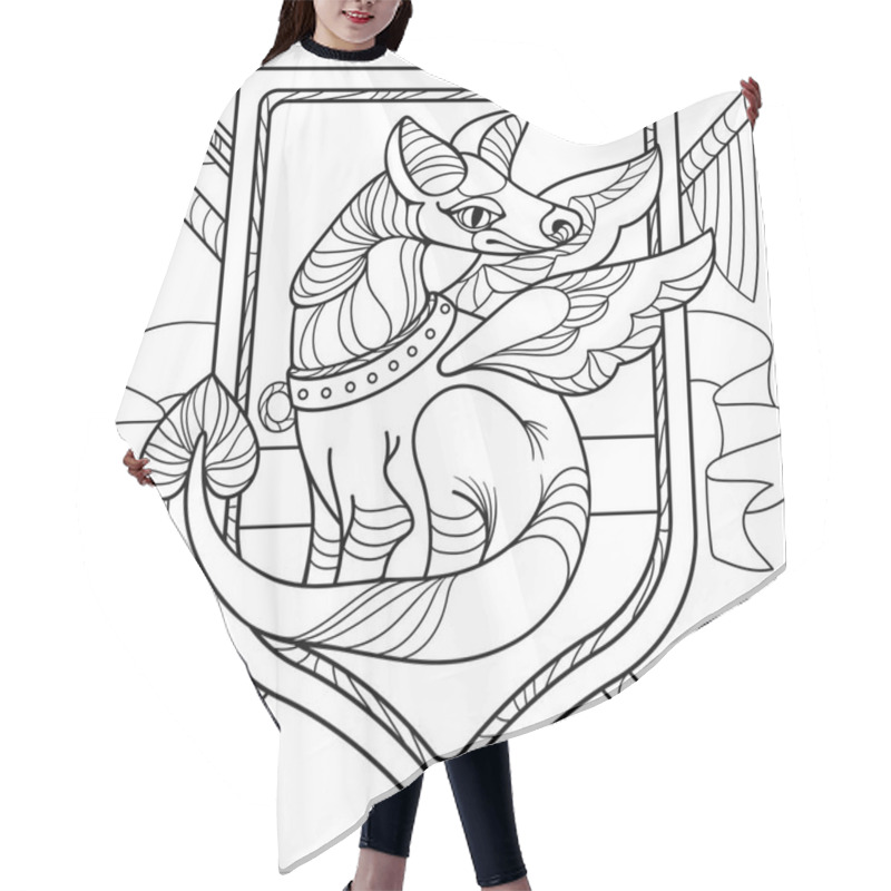 Personality  Coloring Page Anti Stress For Adults With Dragon Form Legend With Black And White Background And Pattern Hair Cutting Cape