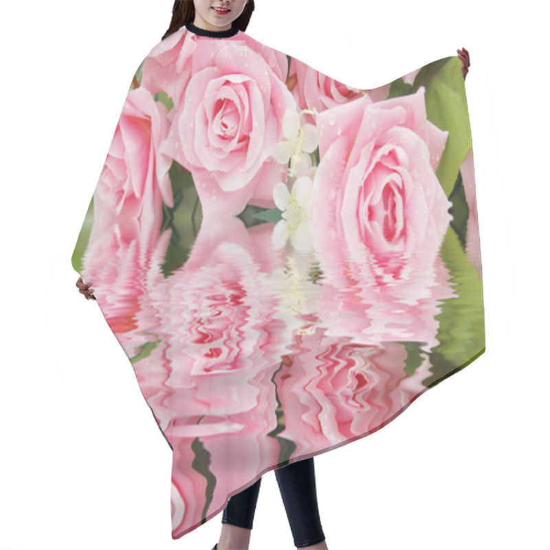 Personality  Pink Roses And Their Reflection In The Water Hair Cutting Cape