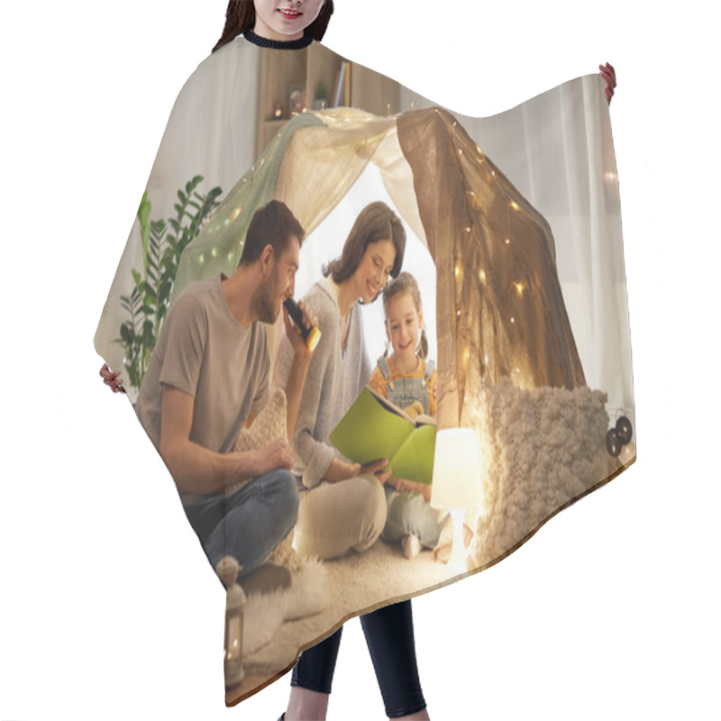 Personality  Happy Family Reading Book In Kids Tent At Home Hair Cutting Cape