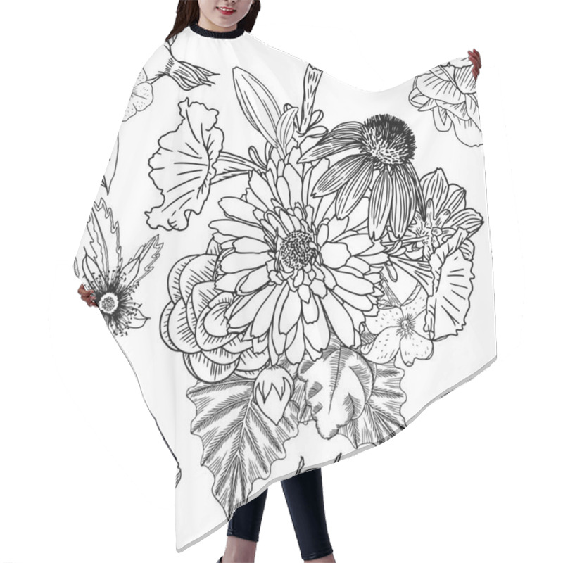 Personality  Doodle Floral Drawing Seamless Pattern Hair Cutting Cape