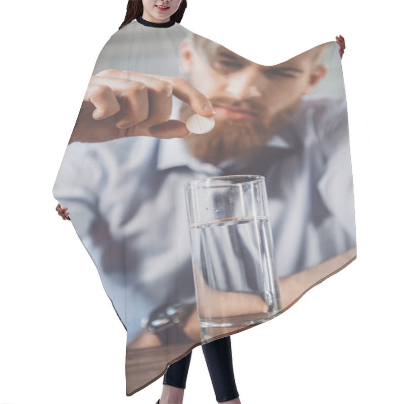 Personality  Man With Hangover With Medicines Hair Cutting Cape