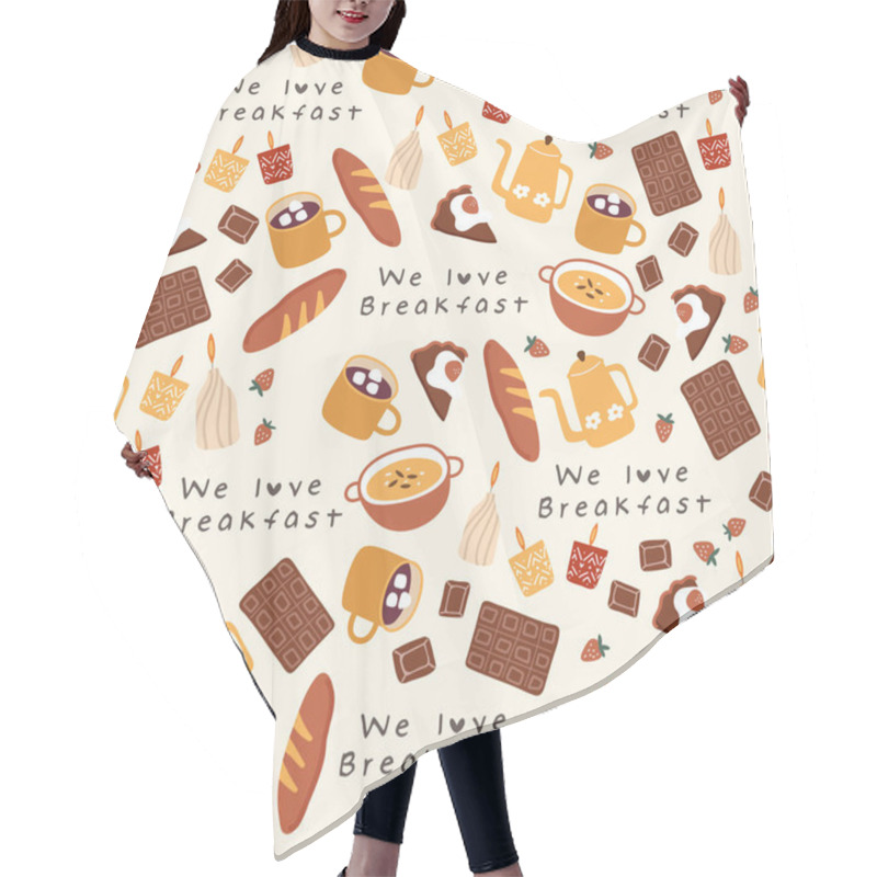 Personality  Hand Drawn Vector Illustration Of Coffee, Sweets And Pastry : Seamless Pattern Hair Cutting Cape