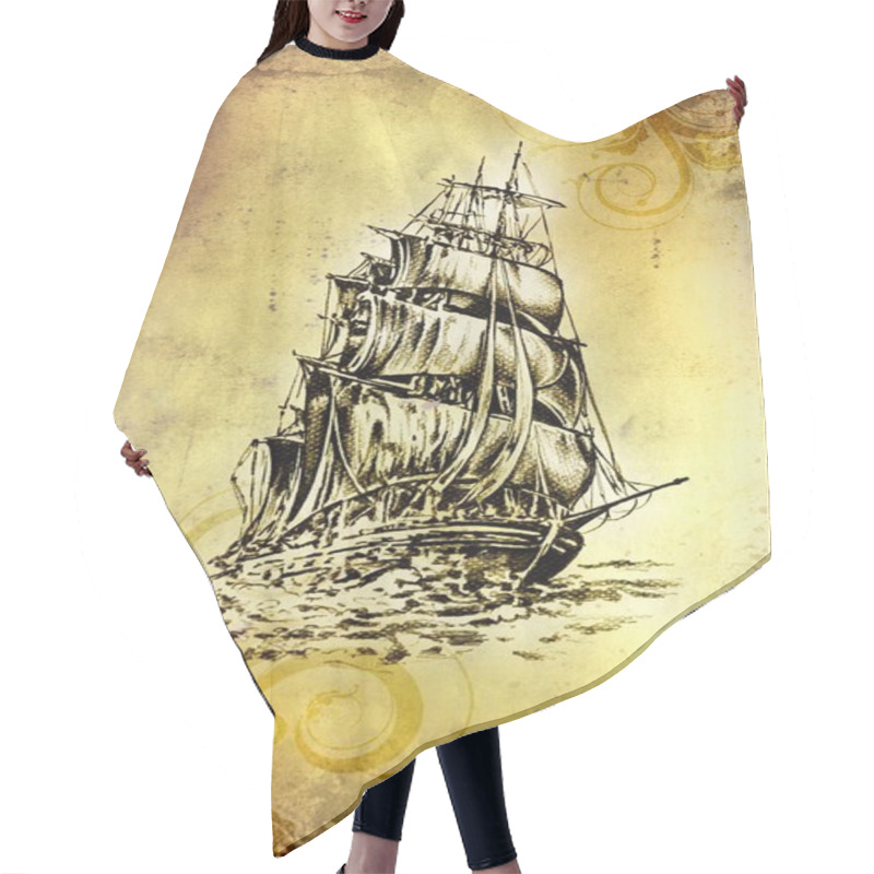 Personality  Antique Boat Sea Motive Drawing Handmade Hair Cutting Cape