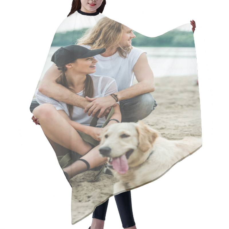 Personality  Young Couple With Dog Hair Cutting Cape