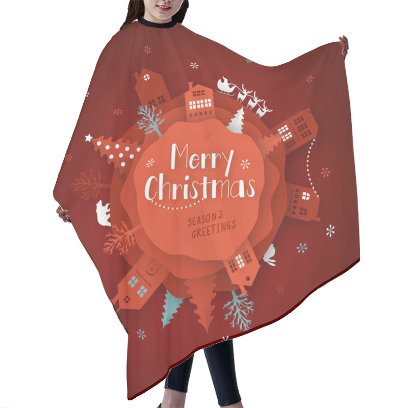 Personality  Merry Christmas Paper Cut Vector Illustration. Greeting Card With Christmas Tree And Paper Cut City. Hair Cutting Cape