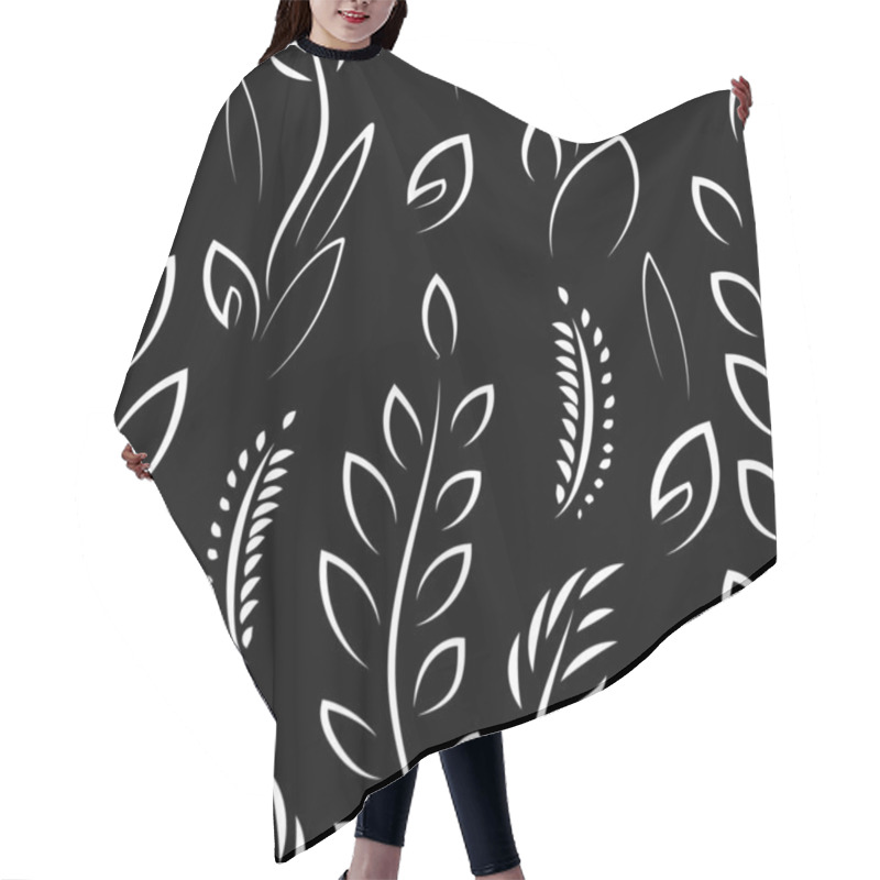 Personality  Seamless Contrasting Pattern. White Stems And Leaves Of Plants On A Black Background. Endless Illustration. Hair Cutting Cape