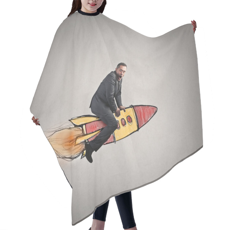 Personality  Businessman On A Rocket Hair Cutting Cape