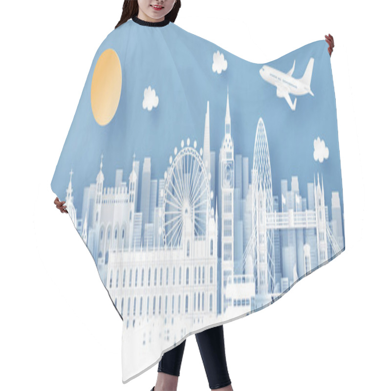 Personality  Panorama View Of London, England And City Skyline With World Famous Landmarks In Paper Cut Style Vector Illustration Hair Cutting Cape