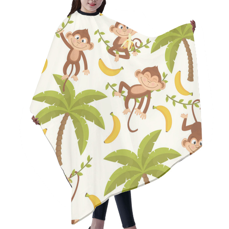 Personality  Seamless Pattern With Monkey On Palm Tree Hair Cutting Cape