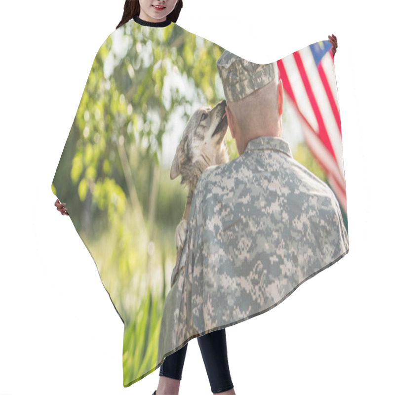 Personality  Soldier With His Dog Outdoors On A Sunny Day Hair Cutting Cape