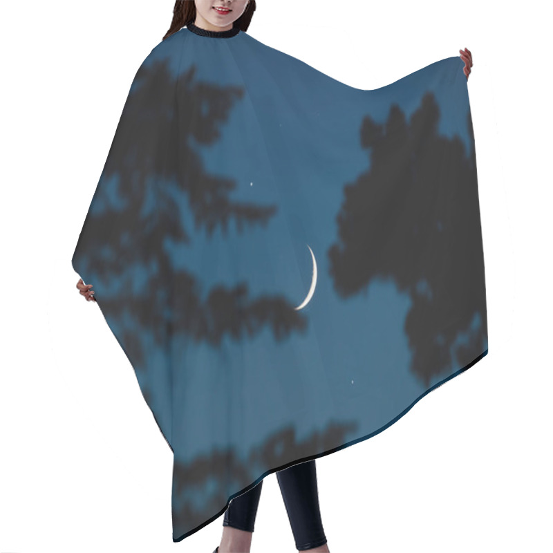 Personality  Crescent Moon, Stars, Planet Conjunction And Landscape Scenery Silhouettes. Hair Cutting Cape