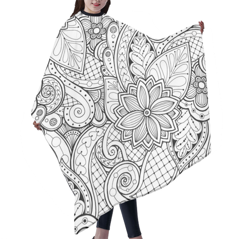 Personality  Seamless Background In Vector With Doodles, Flowers And Paisley. Hair Cutting Cape