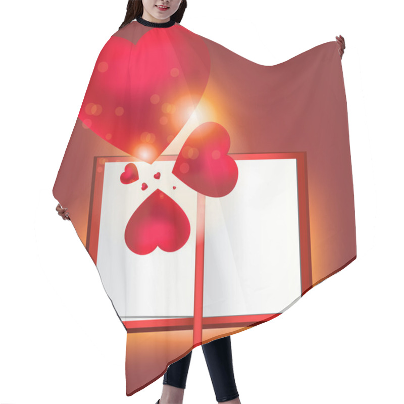 Personality  Vector Illustration With Opened Book And Hearts. Hair Cutting Cape