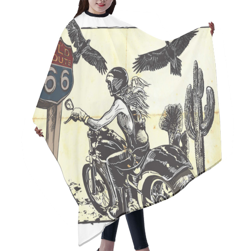 Personality  An Woman Riding Motorcycle. An Hand Drawn Vector. Freehand Drawi Hair Cutting Cape