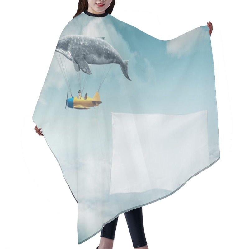 Personality  Whale With Aircraft And Two Girls Over Banner Hair Cutting Cape