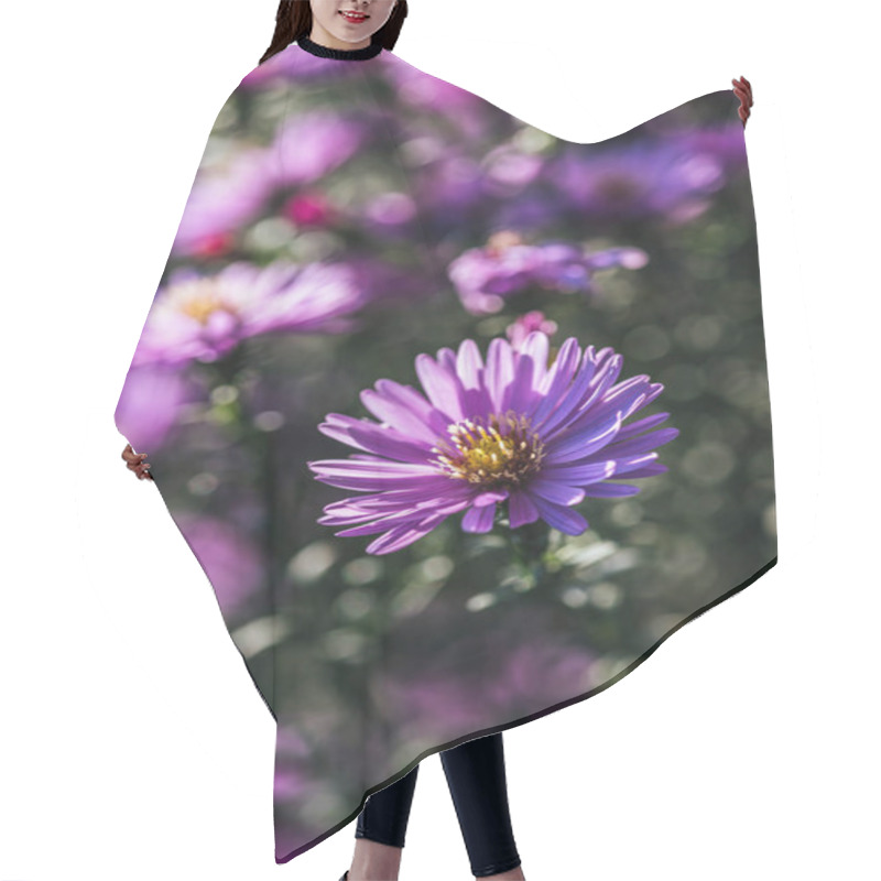 Personality  Close Up View Of Beautiful Blooming Purple Fresh Flowers Hair Cutting Cape