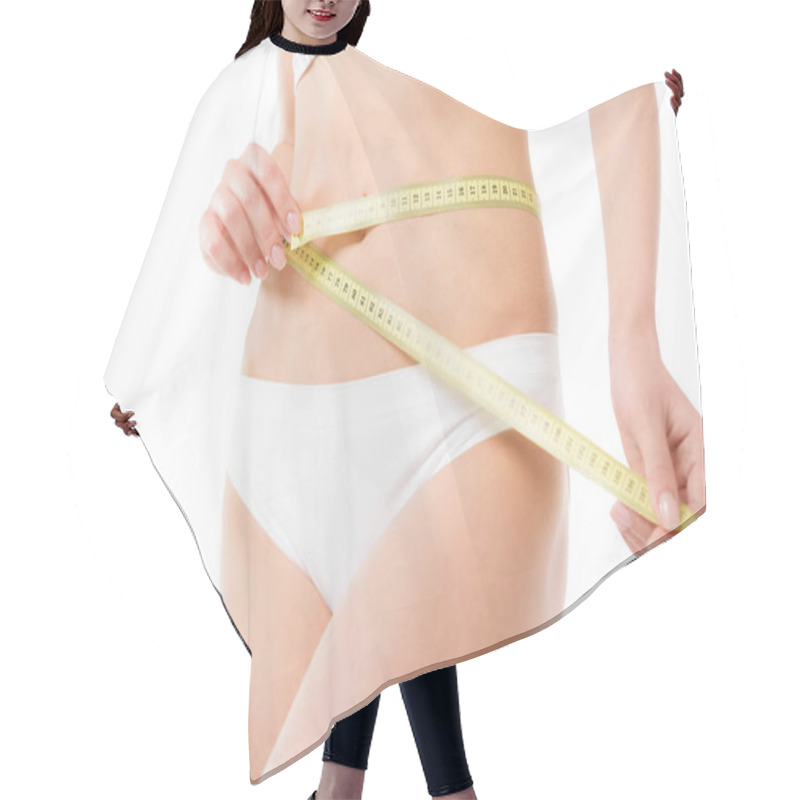 Personality  Woman Measuring Her Waistline Hair Cutting Cape