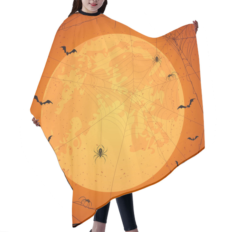 Personality  Orange Halloween Grunge Background With Moon And Spiders Hair Cutting Cape