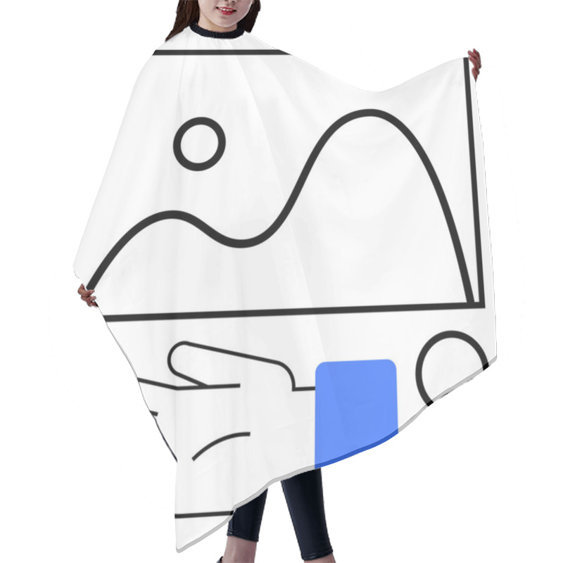 Personality  Graphic Scene With A Line Chart, Hand Gesture, And Magnifying Glass. Ideal For Business, Analytics, Presentation, Data Analysis, Growth Teamwork And Strategy Themes. Line Metaphor Hair Cutting Cape