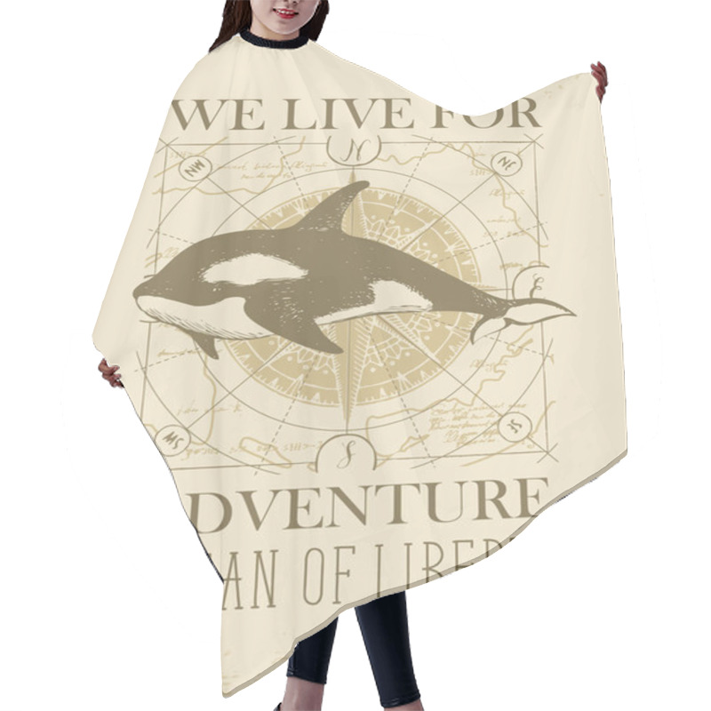 Personality  Vector Banner With Hand-drawn Killer Whale In Retro Style Hair Cutting Cape