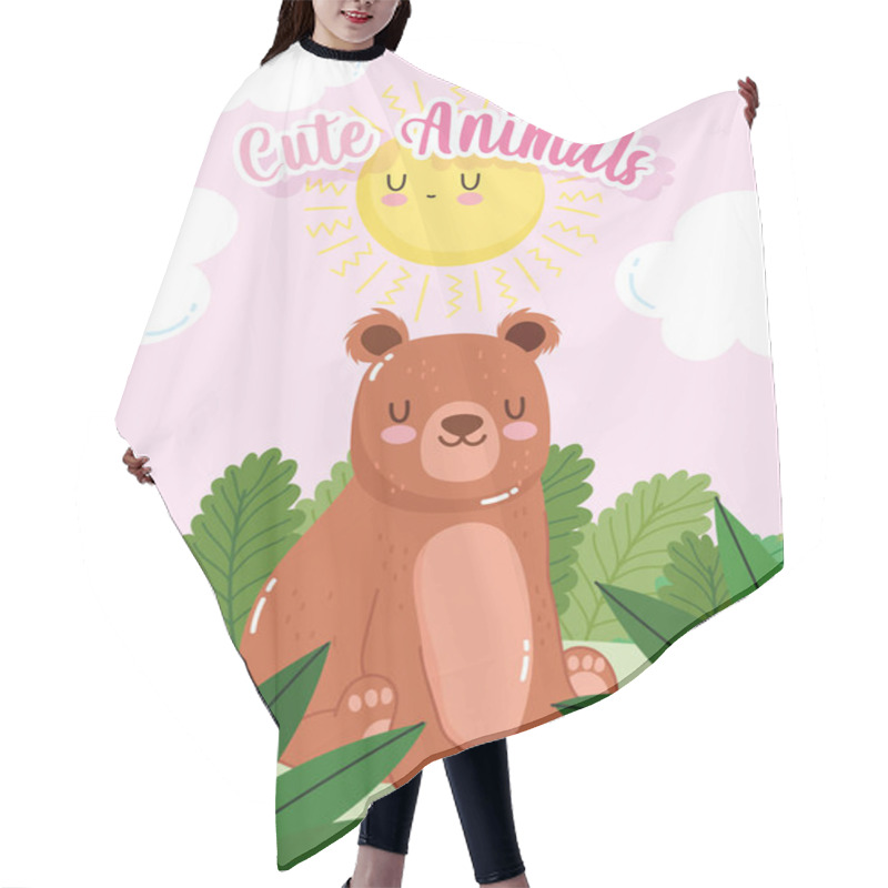 Personality  Cute Bear Sitting On Grass Forest Nature Wild Cartoon Hair Cutting Cape