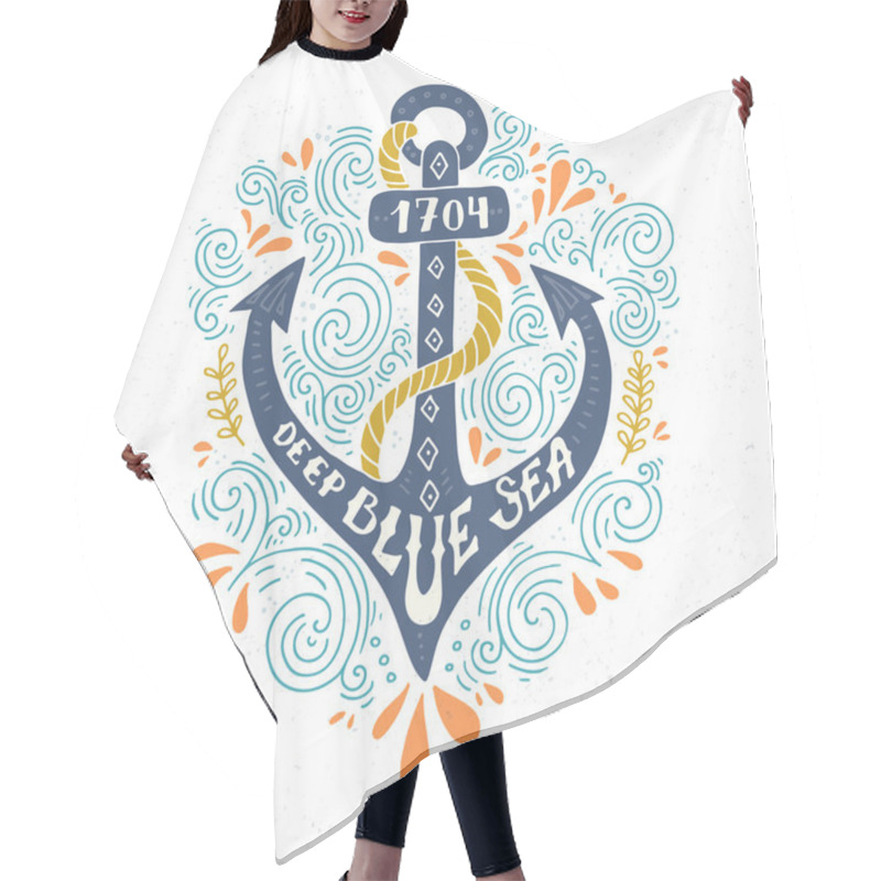 Personality  Anchor And Hand Lettering Elements Hair Cutting Cape