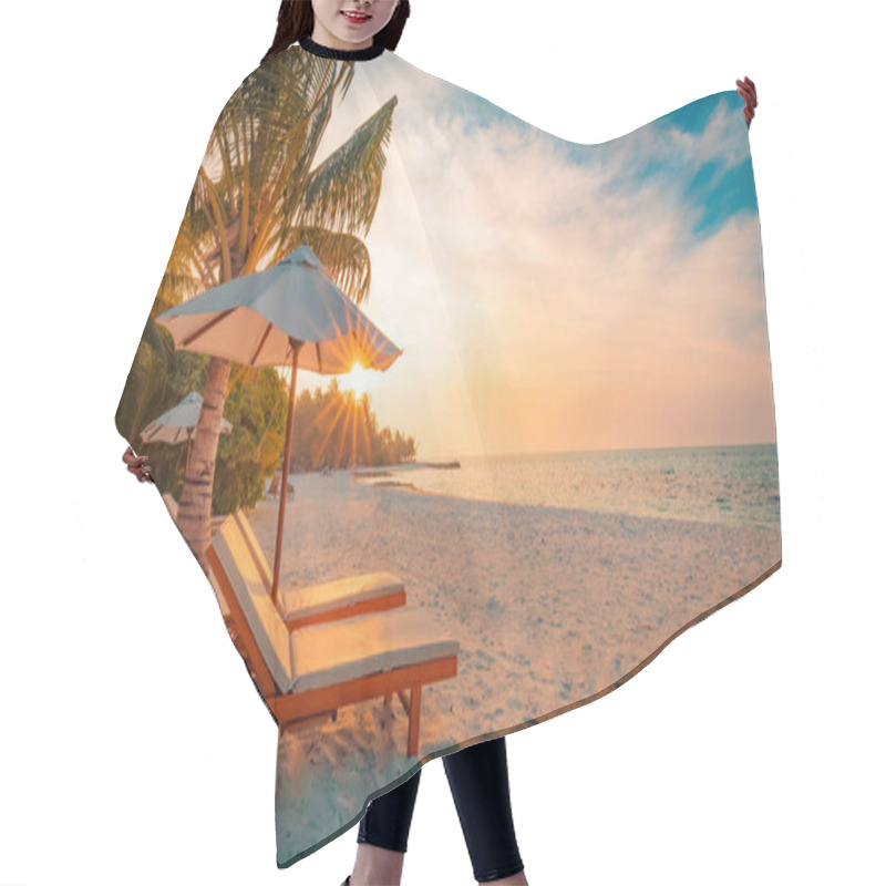 Personality  Beach Background. Beautiful Beach Landscape. Tropical Nature Scene. Palm Trees And Blue Sky. Summer Holiday And Vacation Concept. Inspirational Beach. Tranquil Scenery, Relaxing Beach. Moody Landscape Hair Cutting Cape