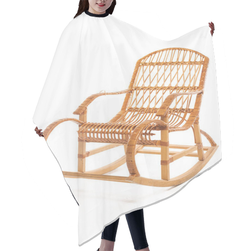 Personality  Comfortable Wooden Rocking Chair Isolated On White  Hair Cutting Cape