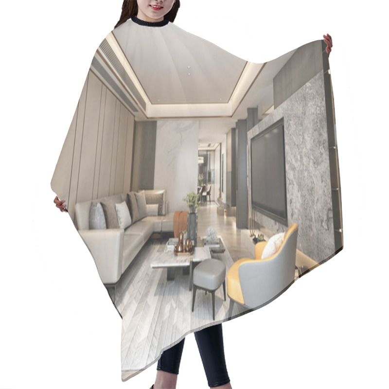 Personality  3d Render Of Modern Living Room Hair Cutting Cape