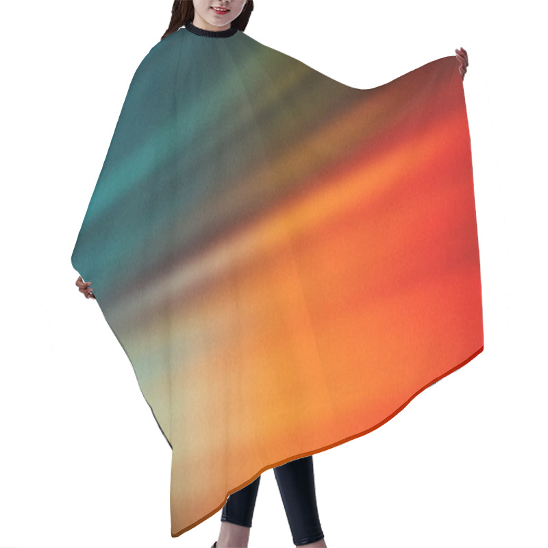 Personality  A Vivid Abstract Gradient Merging Deep Teal, Forest Green, And Fiery Orange Hues. The Grainy Texture And Dynamic Motion Create A Warm, Energetic, And Bold Modern Aesthetic Hair Cutting Cape