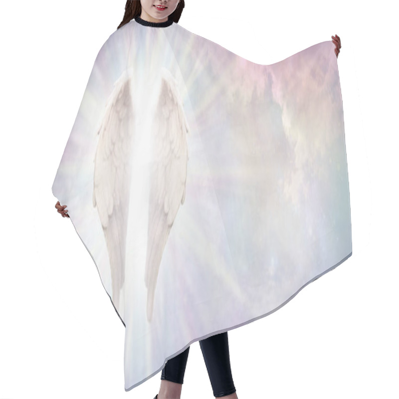 Personality  Heavenly Guardian Angel Concept Sky Banner - Beautiful Angelic Wings With Bright White Light Between Floating In A Pink Blue Ethereal Sky Background With Copy Space Hair Cutting Cape