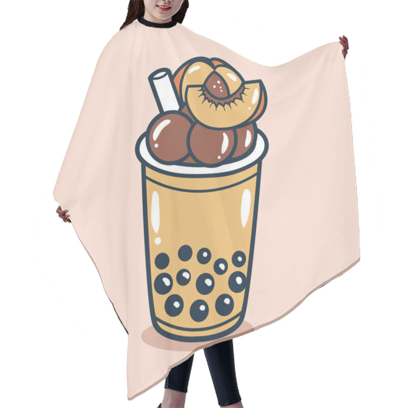 Personality  Bubble Tea Drink With Peach Toping Illustration Hair Cutting Cape