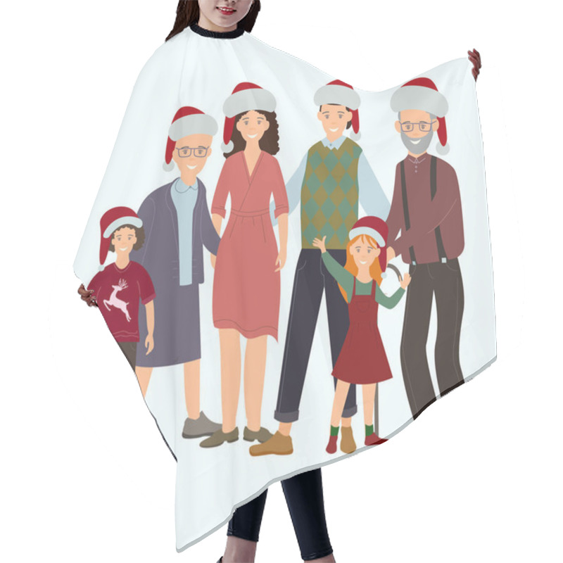 Personality  Vector With Happy Family In Santa Hats On White Background  Hair Cutting Cape