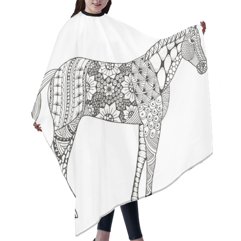 Personality  Horse Chinese Zodiac Sign Zentangle Stylized, Vector Illustration, Pattern, Freehand Pencil, Hand Drawn. Zen Art. Ornate. Lace. Hair Cutting Cape